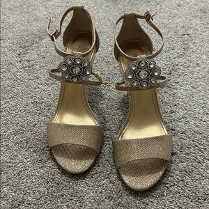 Badgley Mischka Gold Heels with Crystal Embellishments